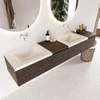 MONDIAZ BUKLA 200cm ensemble de meuble avec module 40 gauche couleur Marron Foncé avec 4 tiroirs. Lavabo CLOUD double 0 trou de robinet couleur Talc. SW1382161