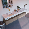 Mondiaz ALAN-DLUX Ensemble de meuble - 200cm - meuble Smoke mat - 2 tiroirs - Lavabo Cloud Glace suspendu - vasque Gauche - 0 trous de robinet SW805151