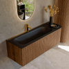 MONDIAZ KURVE 135cm Meuble salle de bain avec module 25 D - couleur Walnut - 1 tiroir - 1 porte - vasque BIG MEDIUM gauche - 1 trou de robinet - Urban SW1138509