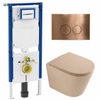 QeramiQ Dely Toiletset - 36.3x51.7cm - Geberit UP720 inbouwreservoir - rimless - diepspoel - zitting - softclose - bedieningsplaat koper - ronde knoppen - mat beige SW1426528