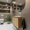 MONDIAZ TURE Kit lave-mains - 80x23x50cm - 0 trous de robinet - 2 portes - chêne blanchi mat - Lavabo à gauche - Solid Surface Blanc SW475134