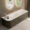Mondiaz KURVE-DLUX Ensemble de meuble de salle de bains - 145x46x40cm - 1 tiroir - 1 porte - vasque solid surface - double / droite - sans trou de robinet - Shadow SW1414372