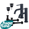 FugaFlow Eccelente Sobrado Slim Kit robinet lavabo - pour double vasque - robinet bas - bonde non-obturable - siphon design bas - Noir mat SW1124377