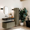MONDIAZ THOR-DLUX Meuble de salle de bains - 100cm - arrondi gauche + droite - couleur Shadow - 1 tiroir et 2 portes - Vasque suspendue CLOUD Gauche sans trou de robinet - couleur Lava SW1467518