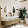 MONDIAZ THOR Meuble de salle de bains - 190cm - arrondi gauche + droite - couleur Dusk - 2 tiroirs et 2 portes - Lavabo suspendu CLOUD Double 2 trous de robinet - couleur Talc SW1466449