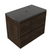 Saniclass Holz Pure Ensemble de meuble de salle de bains - 80x45x63cm - Plan vasque en basalte Noche poli (noir) - 1 trou de robinet - 2 tiroirs - chêne charcoal mat (bois) SW1478553
