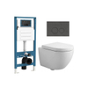 QeramiQ Dely Swirl Compact Ensemble WC - réservoir encastré QeramiQ flush - abattant 25 mm - plaque de commande en marbre foncé - boutons ronds - blanc brillant SW1590642
