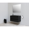 Basic Bella Meuble salle de bains avec lavabo acrylique Noir avec miroir 100x55x46cm sans trous de robinet Noir mat SW491884