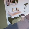 Mondiaz ALAN-DLUX Ensemble de meuble - 70cm - meuble Army mat - 1 tiroir - Lavabo Cloud Opalo suspendu - vasque Centre - 1 trou de robinet SW806563