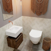MONDIAZ ANDOR Meuble WC - 40x30x30cm - 0 trous de robinet - 1 tiroir - brun foncé mat - vasque au centre - Solid surface - Blanc SW474305