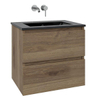 Saniclass Chaci Ensemble meuble de salle de bains - 60x46x55cm - lavabo céramique noir - 1 vasque - sans trou de robinet - 2 tiroirs - chêne SW791722