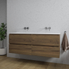 Saniclass Chaci Meuble de salle de bain - 140x46x55cm - 4 tiroirs - lavabo en céramique blanc - 2 vasques - sans trous de robinet - noyer SW1171456