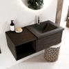 MONDIAZ BUKLA meuble de salle de bain 100cm avec module ouvert 40 couleur Marron Foncé avec 1 tiroir. Lavabo CLOUD à droite 1 trou de robinet couleur Urban. SW1382059