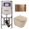 QeramiQ Dely Pack WC - 36,3x51,7cm - à fond creux - sans bride - réservoir encastré Geberit UP320 - abattant WC à fermeture douce - plaque de commande en cuivre - boutons ronds - beige mat SW1242415