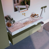 Mondiaz ALAN-DLUX Ensemble de meuble - 150cm - meuble Army mat - 2 tiroirs - Lavabo Cloud Glace suspendu - vasque Centre - 0 trous de robinet SW805966
