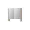INK SPK3 Armoire de toilette avec miroir - 80x14x74cm - 2 portes - miroir double face - tablette ouverte - interrupteur et prise de courant - MDF laqué gris cachemire mat SW798091