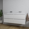 Saniclass Chaci Meuble de salle de bain - 140x46x55cm - 4 tiroirs - lavabo en céramique blanc - 2 vasques - sans trous de robinet - blanc mat SW1171452