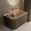 MONDIAZ KURVE-DLUX meuble de salle de bains 75 cm arrondi à gauche couleur Shadow avec 1 tiroir et 1 porte. Lavabo GRUNNE à droite sans trou de robinet Arena. SW1431247