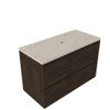 Saniclass Holz Pure Badkamermeubelset - 100x45x63cm - Travertine natuurstenen topblad - 1 kraangat - 2 lades - mat eiken charcoal (hout) SW1478870