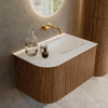 MONDIAZ KURVE-DLUX 75cm Meuble salle de bain avec module 25 G - couleur Walnut - 1 tiroir - 1 porte - vasque GRUNNE droite - sans trou de robinet - couleur Opalo SW1137620