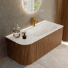 MONDIAZ KURVE-DLUX 105cm Meuble salle de bain avec module 25 G - couleur Walnut - 1 tiroir - 1 porte - vasque BIG SMALL droite - 1 trou de robinet - couleur Ostra SW1137818