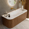 MONDIAZ KURVE-DLUX 120cm Meuble salle de bain avec module 25 G et D - couleur Walnut - 1 tiroir - 2 portes - vasque BIG SMALL centre - sans trou de robinet - couleur Ostra SW1137826