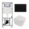 QeramiQ Dely Toiletset - 36.3x51.7cm - diepspoel - rimless - Geberit UP320 inbouwreservoir - softclose toilet zitting - 35mm - metaal mat zwarte bedieningsplaat - rechthoekige knoppen - mat wit SW1235388