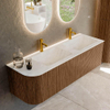 MONDIAZ KURVE-DLUX 145cm Meuble salle de bain avec module 25 G - couleur Walnut - 1 tiroir - 1 porte - vasque LEAF double / droite - 2 trous de robinet - couleur Opalo SW1137655