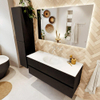 MONDIAZ VICA meuble sous lavabo 120cm Urban 2 tiroirs. Lavabo MOON central sans trou de robinet, couleur Talc. SW1381929