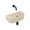 QeramiQ Fuente Ensemble de Lavabo - 40x21.5x12cm - lisse - demi-rond - sans trou pour robinet - céramique - ensemble de robinet noir mat - bouchon de vidange - siphon abaissé - beige SW1233085
