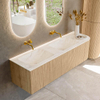 MONDIAZ KURVE-DLUX 155cm Meuble salle de bain avec module 25 D - couleur Oak - 2 tiroirs - 1 porte - vasque LEAF double / gauche - sans trou de robinet - couleur Ostra SW1137785