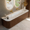 MONDIAZ KURVE-DLUX 170cm Meuble salle de bain avec module 25 G et D - couleur Walnut - 1 tiroir - 2 portes - vasque BIG LARGE centre - sans trou de robinet - couleur Glace SW1138029