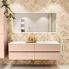Mondiaz Vica ensemble de meuble de salle de bain - 160cm - meuble sous-vasque rosee - 4 tiroirs - lavabo moon droite - 1 trou de robinet - version haute de 60cm - talc SW1080394