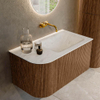 MONDIAZ KURVE-DLUX 85cm Meuble salle de bain avec module 25 G - couleur Walnut - 1 tiroir - 1 porte - vasque CLOUD droite - sans trou de robinet - couleur Opalo SW1137610