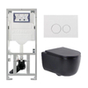 QeramiQ Dely Swirl Toiletset - 36.3x51.7cm - Geberit UP320 inbouwreservoir - met Burda frame - slim zitting - glans witte bedieningsplaat - ronde knoppen - mat zwart SW1130190