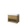 Proline loft ensemble de meubles de salle de bains 80x46x62cm meuble avec étagère idéal en chêne avec 1 trou pour robinetterie polystone blanc brillant SW350098