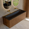 MONDIAZ KURVE 120cm Meuble salle de bain - couleur Walnut - 1 tiroir - vasque BIG LARGE centre - sans trous de robinet - Urban SW1138508