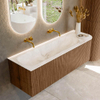 MONDIAZ KURVE-DLUX 145cm Meuble salle de bain avec module 25 D - couleur Walnut - 1 tiroir - 1 porte - vasque BIG LARGE gauche - sans trou de robinet - couleur Frappe SW1137464