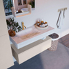 Mondiaz ALAN-DLUX Ensemble de meuble - 100cm - meuble Linen mat - 1 tiroir - Lavabo Cloud Opalo suspendu - vasque Gauche - 1 trou de robinet SW806568