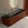 Ensemble de meuble de salle de bain Mondiaz KURVE-DLUX - 145x46x40cm - 1 tiroir - 1 porte - lavabo en solid surface - droite - sans trou de robinet - Ruby SW1416055
