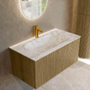 Mondiaz KURVE-DLUX Ensemble de meuble salle de bain - 90x46x40cm - 1 tiroir - lavabo en solid surface - milieu - 1 trou de robinet - Dusk SW1415471