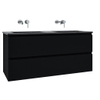 Saniclass Chaci Meuble de salle de bain - 120x45x55cm - lavabo en céramique noir mat - 2 vasques - sans trou de robinet - 2 tiroirs - noir mat SW809399