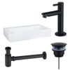 Fortifura Fuente Fonteinset - 38x24x8cm - 1 kraangat - marmer - fonteinkraan zwart mat - glans wit SW1111481