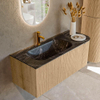 MONDIAZ KURVE-DLUX 115cm Meuble salle de bain avec module 25 D - couleur Oak - 1 tiroir - 1 porte - vasque BIG SMALL gauche - 1 trou de robinet - couleur Lava SW1138129