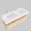 MONDIAZ ALAN 120cm - meuble bas - chêne délavé - 2 tiroirs - lavabo suspendu - 2 vasques - 2 trous de robinetterie - talc SW408462