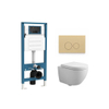 QeramiQ Dely Swirl Compact Toiletset - inbouwreservoir QeramiQ flush - 25mm zitting - kunststof bedieningsplaat beige - ronde knoppen - mat wit SW1590816