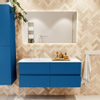 Mondiaz VICA ensemble de meuble de salle de bain - 120cm - meuble sous-vasque jeans - 4 tiroirs - lavabo moon gauche - sans trous de robinet - couleur talc - miroir LED - version XL 60cm de haut SW1092156