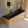 MONDIAZ KURVE 135cm Meuble salle de bain avec module 25 D - couleur Oak - 1 tiroir - 1 porte - vasque BIG MEDIUM gauche - 1 trou de robinet - Urban SW1138398