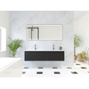 HR Matrix ensemble meuble de salle de bain 3d 160cm 2 tiroirs sans poignée avec bandeau couleur noir mat avec vasque fine 2 trous de robinetterie blanc mat SW857145
