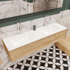 MONDIAZ LUSH Ensemble de meuble de salle de bain - 150cm - 1 tiroir - lavabo cloud - 2 vasques - 2 trous de robinet - chêne blanchi SW409444